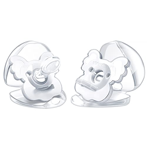 TYRY.HU Soother Baby Pacifiers , BPA-Free Silicone Newborn Pacifiers with Leaf Handle & 2 Air Holes for Safety to Baby, Koala Shape Pacifier, 4 Set with Pacifier Holder Case(Clear)