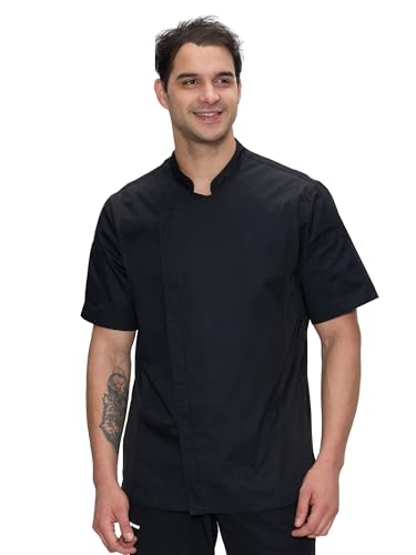 Chef Coat for Men Short Sleeve Chef Jacket Uniform for Kitchen Restaurant Black L