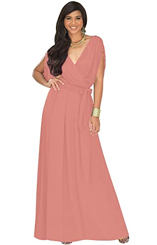 Image of KOH KOH Womens Long Semi-Formal Short Sleeve V-Neck Floor Length Maxi Dress Gown