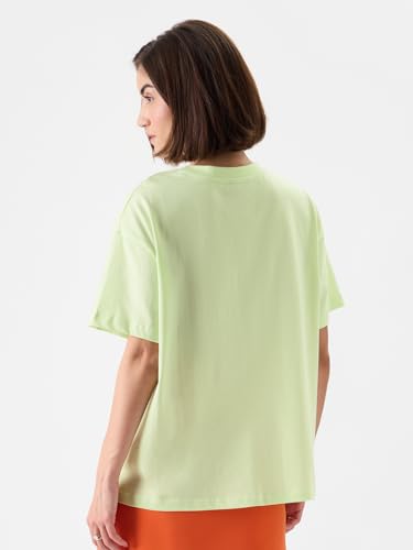 Image of The Souled Store Official Spongebob: Unrecognised Talent Women and Girls Oversize Fit Half Sleeves Graphic Printed Cotton Green Color T-Shirt