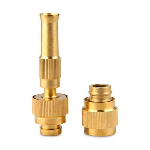 Image of Amazon Basics Brass Garden Hose Adapter with Adjustable Spray Patterns(Pack of 1)| High-Pressure Water Spray Gun for Plants and Car Wash| 1 /2 inch & 3 /4 inch Hose Compatibility | Corrosion-Resistant