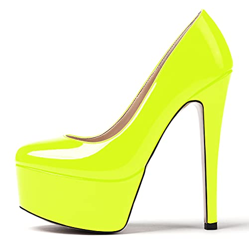 WAYDERNS Women's Solid Patent Leather Slip On Platform Round Toe Stiletto High Heel Pumps Shoes 6 Inch2