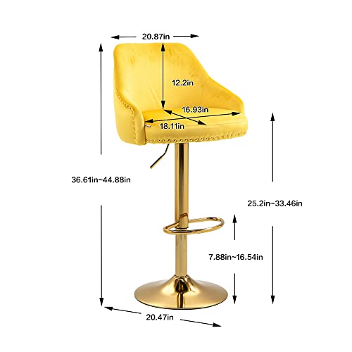 I-Pook Swivel Bar Stools, Velvet Upholstered Counter Height Stool Chairs With Metal Base And Footrest Modern Adjustable Dining Chairs With Curved Back Leisure Bar Chairs For Living Room Pub, Mustard #TOP1