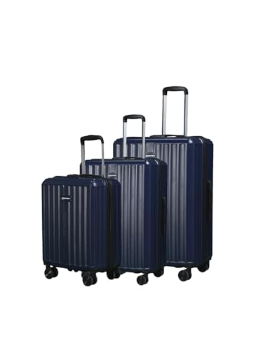 Image of MOVE-MEANT Set of 3 ROAMIFY Small Cabin, Medium Check-in & Large Check-in Suitcase | 55 Cm, 66 Cm & 75 Cm | 360 Degree 8 Wheels Number Lock Polycarbonate Navy Blue Trolley Bag | Luggage for Travel - Pack of