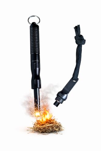 Herramienta de supervivencia resistente de Ferrocerio con paracord compacto para exteriores, bushcraft, camping y emergencia (negro)