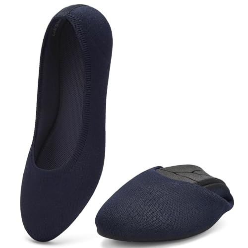Image of Puxowe Women's Ballet Flats Breathable Knit Slip On Comfortable Round Toe Walking Shoes with Arch Support Insole for Work