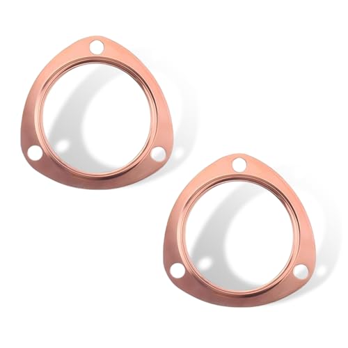 Zosgrew 2 PCS Car Exhaust Gasket, 3' Exhaust Flange Gasket, Copper 3 Holes Header Gasket, Automotive Exhaust Systems & Parts for SBC BBC 302 350 454 (Gold)