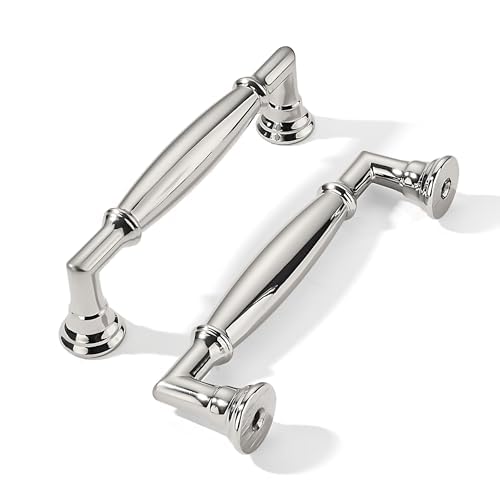 khtumeware 10 Pack 3-3/4 Inch(96mm) Polished Nickel Cabinet Pulls Heavy Duty Solid Cabinet Handles Kitchen Cabinet Hardware for Cupboard Drawer Handles