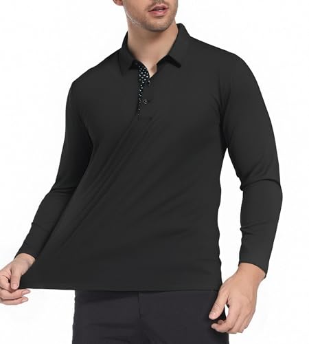 Alex Vando Mens Golf Shirt Moisture Wicking Quick-Dry Solid Long Sleeve Polo Shirts for Men3