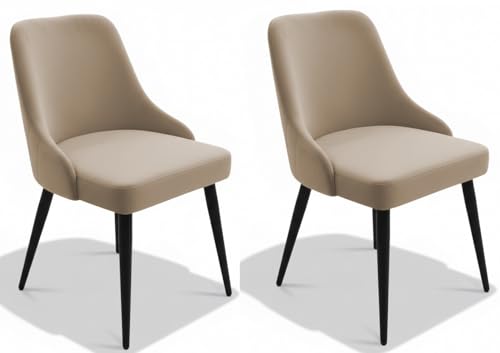 Image of Finch Fox Taskpro Modern Unique Velvet Upholstered Seating Living Room Dining Chair with Black Metal Legs in Beige Color (Set of 2)