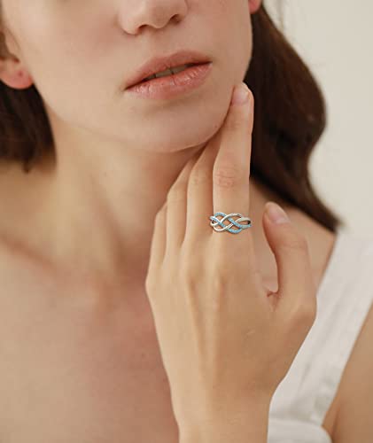 Yl Celtic Knot Rings 925 Sterling Silver Twisted Knot Ring 18K White Gold Plated Created Aquamarine Infinity Statement Rings-Size9 #TOP2
