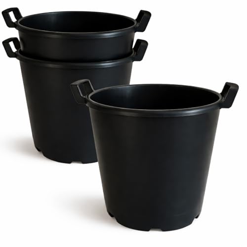 Pack of 3 - 30 Litre Heavy Duty Large Plastic Plant Pots with Handles - Outdoor Garden Planters Containers - Perfect for Flowers, Trees, Potatoes, Vegetables etc (Made from 100% Recycled Plasitc)