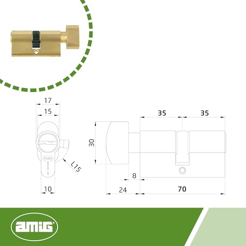 Amig - Cilindro de seguridad con muletilla - Cerradura para puertas - Bombín de Alta Seguridad - Antiganzúa y Antitaladro - Incluye 5 llaves - Pulido - Medidas: 80 (40-40 mm)
