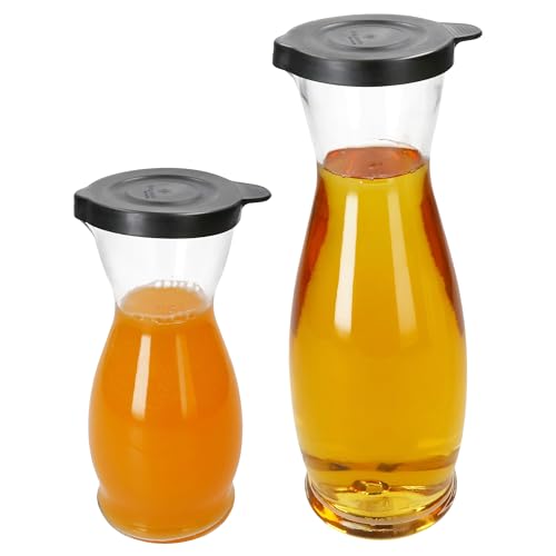 MamboCat Mia Misura Lot de 2 carafes à vin avec couvercle en plastique noir I 1 x 0,5 l et 1 l calibré I Carafe en verre avec bec verseur pour vin, eau, jus,...