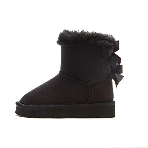 Weestep Girls Toddler Little Kid Warm Fur Winter Ankle Flat Snow Boot(12 Little Kid, Bow Black) #TOP2
