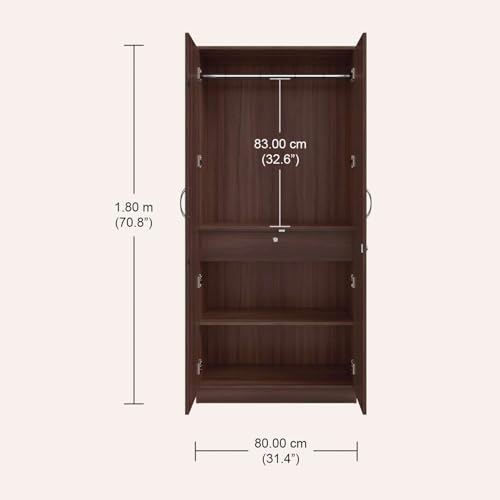 Image of Interio by Godrej Wardrobe EWA 2-Door Engineered Wood Wardrobe for Clothes (Brown), 1-Year Warranty, 2 Shelves, 1 Drawer