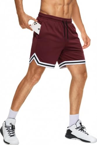 KG3 Mens Long Basketball Shorts with Zip Pockets - Athletic Gym Workout Sport Shorts Quick Dry Lightweight (in, Alpha, L, Regular, Standard, Wine) - Image 2