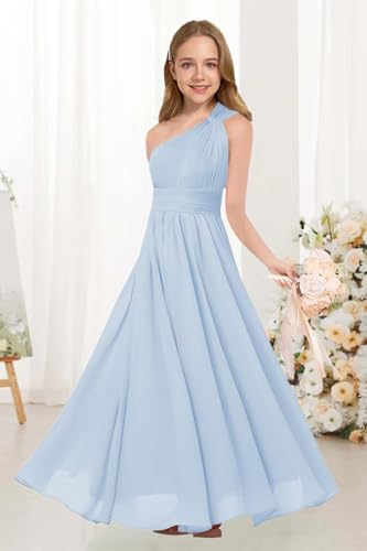 One Shoulder Junior Bridesmaid Dress Chiffon Flower Girl Dresses with Ruffles A Line Wedding Party Gown4