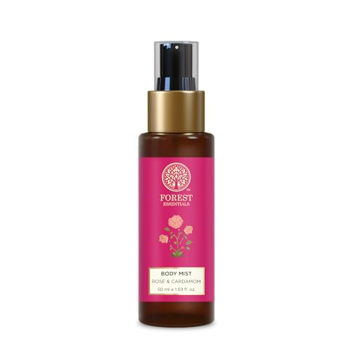 Forest Essentials Fragrant Body Mist Rose & Cardamom | Aloe Vera juice infused Perfume Spray to keep Skin Scented & Hydrated Through the Day
