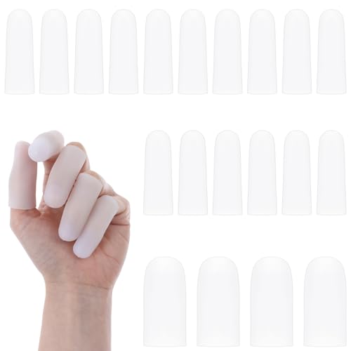 Lusofie 20 Stück Fingerlinge Silikon Gel Fingerlinge Daumenschutz 2 Größen Fingerhüllen Fingerschutz Nail Protector Gummi Fingerverbände Für Fingerspitzen Für Fingerrissetrigger Finger (Weiß)