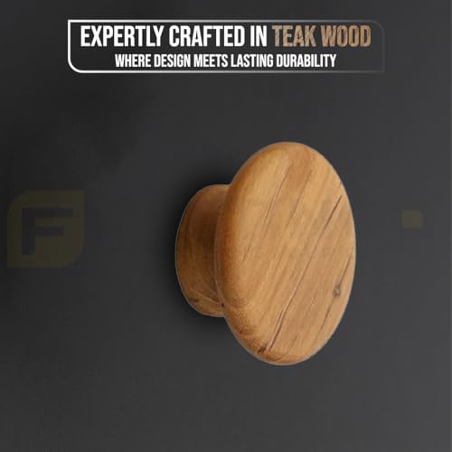 Image of 8 Piece Solid Teak Wood Round Drawer Knob| Smooth Natural Finish Wooden Cabinet & Wardrobe Handle | Modern Minimal Cupboard & Kitchen Furniture Knob - 1.5 Inch-| 3 Years Warranty |