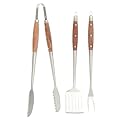Sur La Table Kitchen Essentials Family Cookout Heavy Duty Stainless Steel Grilling Tool Set W/Wooden Handles, Tongs, Slotted Turner, and Fork Set