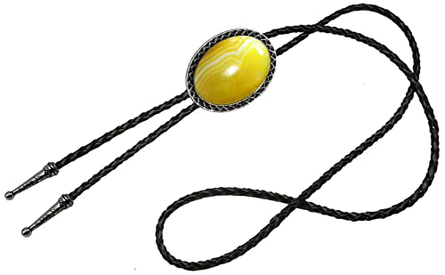 Image of Moranse Bolo Tie with Natural Tiger Eye Stone Celtic Style Genuine and Cowhide Rope