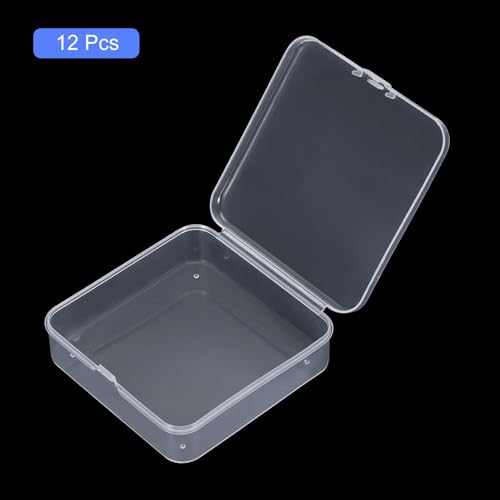Image of uxcell 12Pcs Clear Small Plastic Beads Storage Containers with Lids, Square Anti-Oxidation Jewelry Storage Boxes for Small Items Craft, Beads, Ear Studs, Necklaces(3.3x3.35x1.02In)