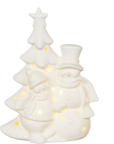 Holz Glas Design HGD LED-Porzellan-Weihnachtsbaum mit Schneemännern,...