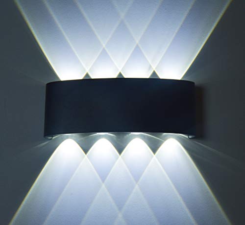 Lámpara de pared LED de 8W resistente al agua IP65, lámpara de pared de aluminio, moderna y simple, adecuada para interiores y exteriores,Luz blanca suave y fresca (Negro+6000k) Cover