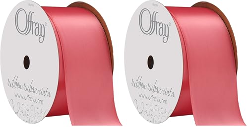 Image of Offray Berwick 360118 1.5 inch Wide Single Face Satin Ribbon, Coral Rose Pink, 4 Yds (Pack of 2)