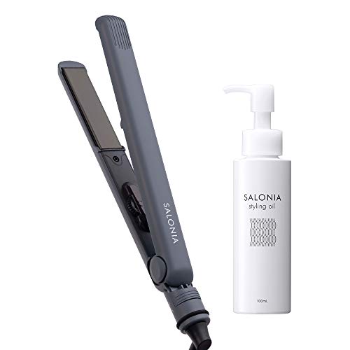 SALONIA サロニア スタイルキープセット(ストレート グレー24mm & スタイリングオイル100mL)スタイリング ヘアケア 潤い 時短 プレゼント メンズ レディースヘアメイク マイナスイオン 海外対応 コンパクト ポータブル ヘアメイク ポータブル プロ仕様