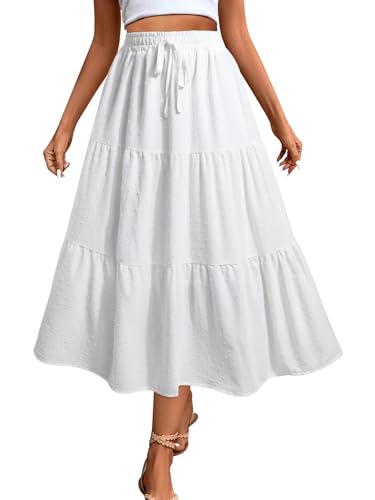 SEAFORM Women's Polka Dot Midi Skirts Flowy High Waisted Skirts Elastic Casual Skirts for Women with Decoration Drawstring