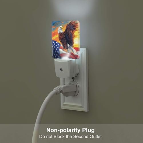 Image of Eagle Sky Stars Stripes Flag LED Plug-in Night Lamp 2 Piece Set, Auto Sensor Nightlights Set of 2 for Bedroom Bathroom Corridors