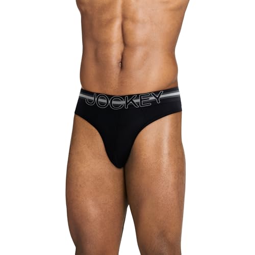 Jockey Sport Men's Underwear Stability Pouch Microfiber Thong, Black, M