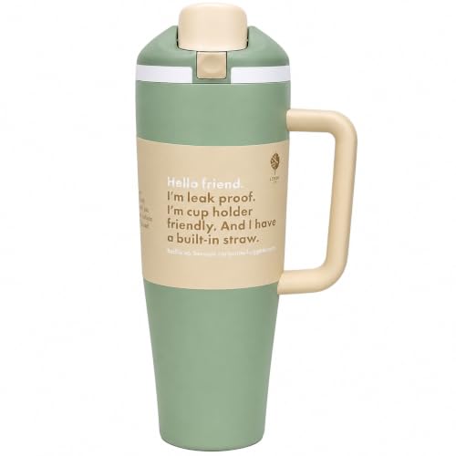 Image of HomeCloud 1200ML Stainless Steel Water Bottle - Double-Wall Vacuum Insulated, Leakproof Straw Lid, BPA-Free Reusable Travel Flask with Two-Way Spout for Gym, Office & Outdoor Use (H Green)