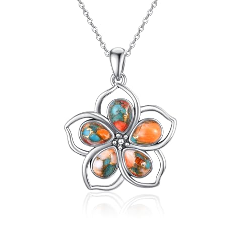 Flower Necklace for Women Silver Plated Pear Shape Turquoise/Coral/Purple Turquoise/Spiny Turquoise/Mother of Pearl Pendant Necklaces Jewelry Gift for Mother's Day