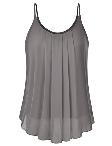 Eimin Women's Pleated Chiffon Layered Sleeveless Cami Tank Tunic Top Darksilver S #TOP14