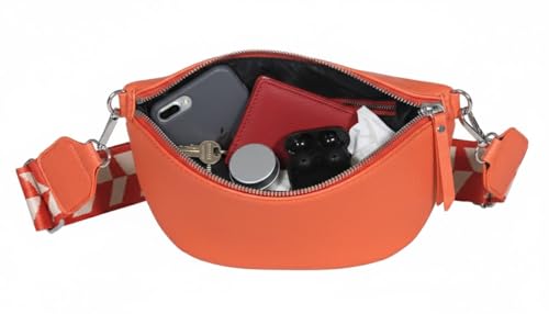 Bauchtasche Damen stylisch Umhängetasche Hüfttasche Bodybag Gürtel Crossbody Bag Schultertasche mit Verstellbaren Gurt 25 (Orange, M / 28 x 18 x 9 cm)