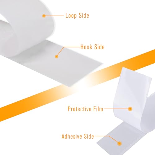 Image of Hook and Loop Tape 16.4 Ft x 4 in Heavy Duty Hook Loop Adhesive Strip with 10 Pairs of Circle Dots for Picture Hanging Strips Fastener (White)