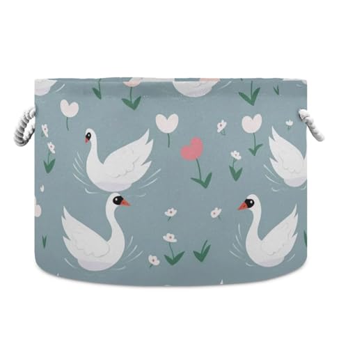 Round Cute Swans Storage Basket Large Organizer Bin Laundry Hamper Toy Storage Basket with Handle for Nursery Clothes Toys 202b4053