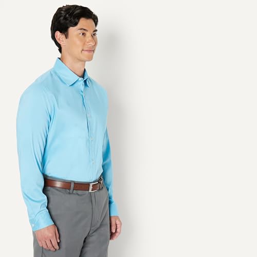 Essentials Men's Regular Fit Long Sleeve Stretch Dress Shirt (Sky Blue, Size: Large) - image 3