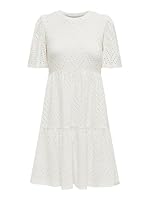 JDY Damen Kurzarm Kleid JDYCarla Cathinka A-Linie mit Lochmuster 15254680 Cloud Dancer L – Ansicht 1