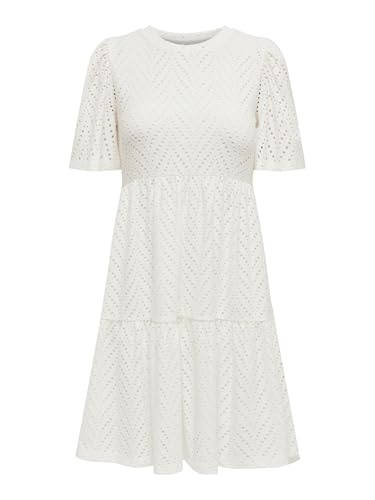 JDY Damen Kurzarm Kleid JDYCarla Cathinka A-Linie mit Lochmuster 15254680 Cloud Dancer L – Ansicht 1