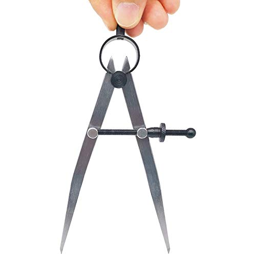 Kqcibz 6 Inch Adjustable Lockable Steel Divider Wing Leather Compass, Silver