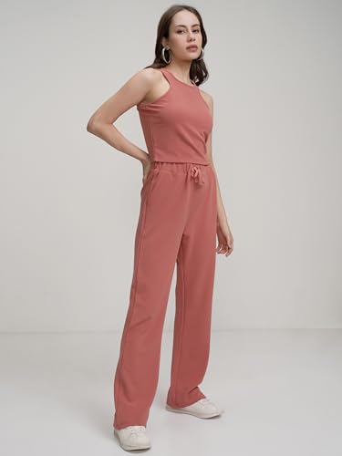 Image of Tokyo Talkies Women's Co-ord Set | Sleeveless Crop Top & Drawstring Trousers | Perfect for Casual Outings & Vacations