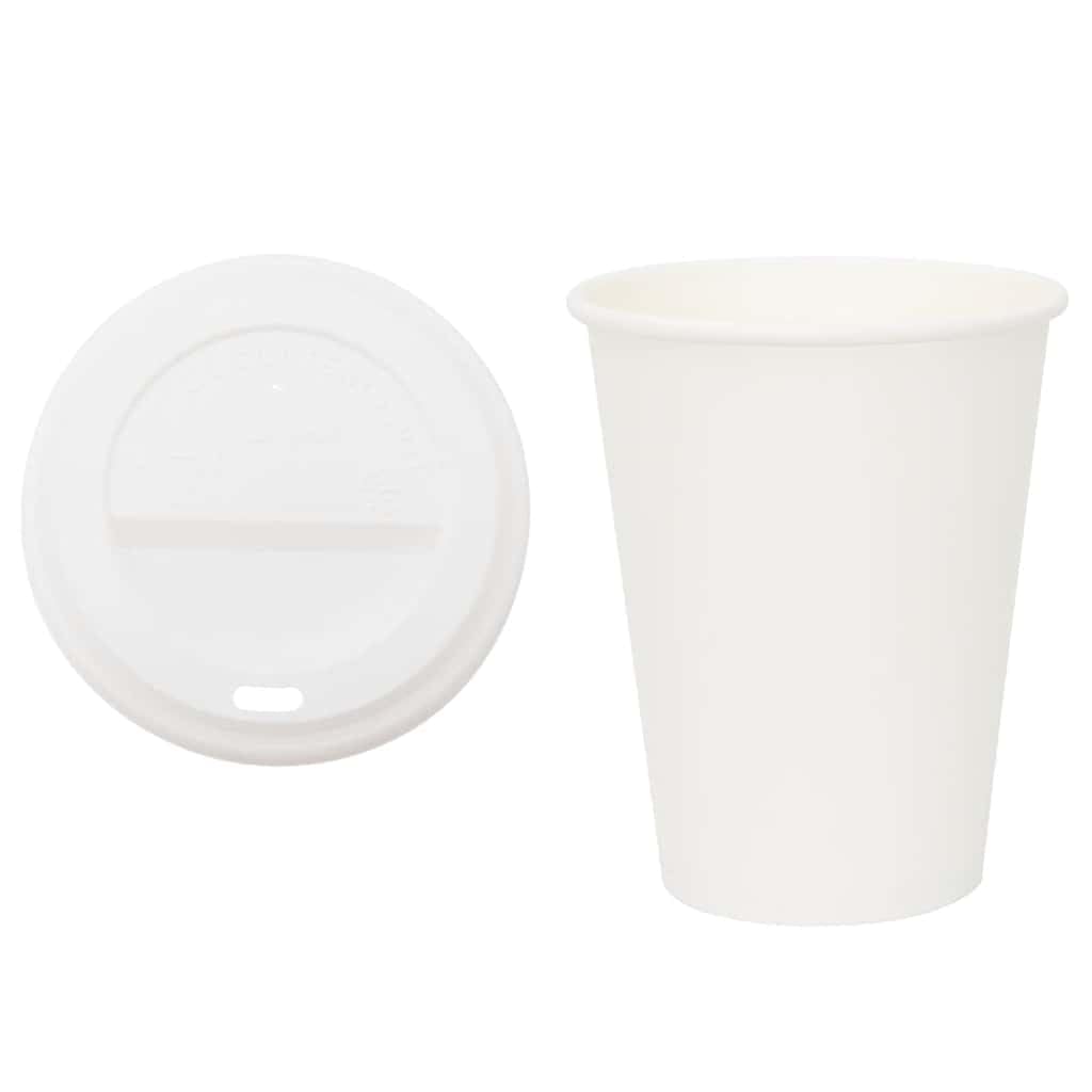1000 bicchieri di carta con coperchio, 300 ml, a prova di perdite, usa e getta, per viaggi, ufficio e feste, colore bianco