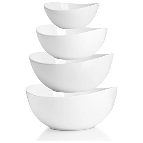Sweese Porcelain Serving Bowls for Entertaining, 10-18-28-42 Ounce, Microwave & Dishwasher Safe, Large Serving Dishes, Prep Salad Bowls for Thanksgiving Christmas, White Cover