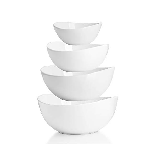 Sweese Porcelain Serving Bowls for Entertaining, 10-18-28-42 Ounce, Microwave & Dishwasher Safe, Large Serving Dishes, Prep Salad Bowls for Thanksgiving Christmas, White