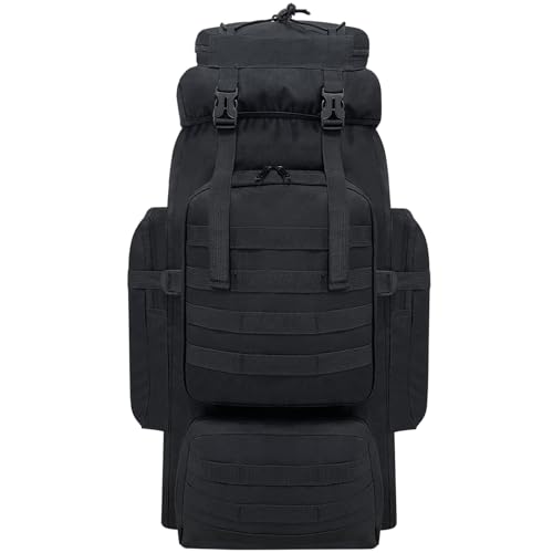 Vaupan 80L Wanderrucksack Herren Campingrucksack, wasserdichter militärischer taktischer MOLLE-Rucksack, Angriffspackung mit großer Kapazität für Überleben im Freien, Trekking, Reisen (Schwarz)